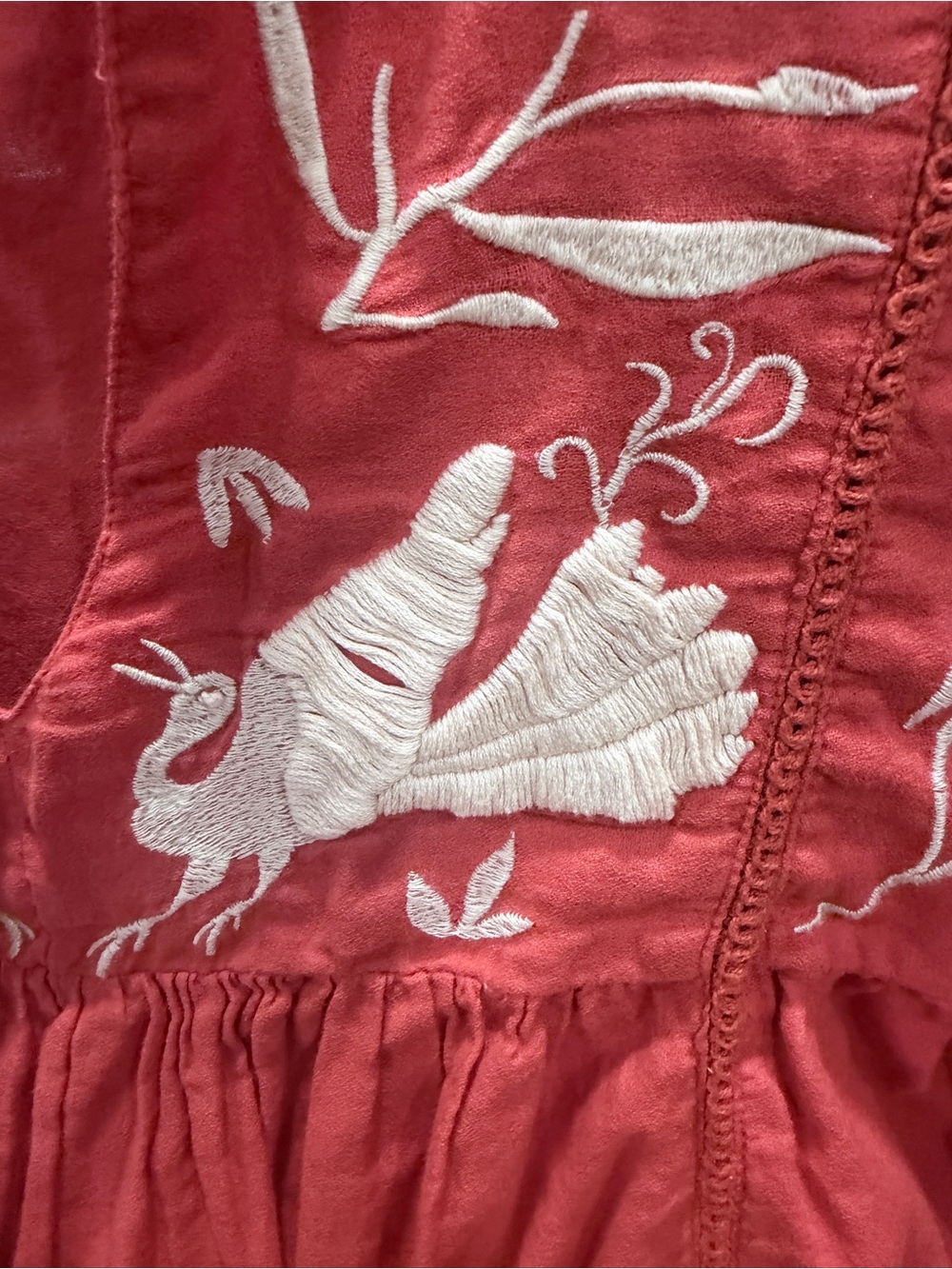 THML Coral Embroidered Peasant Blouse with Tassel Ties Small NWOT - Picture 5 of 6
